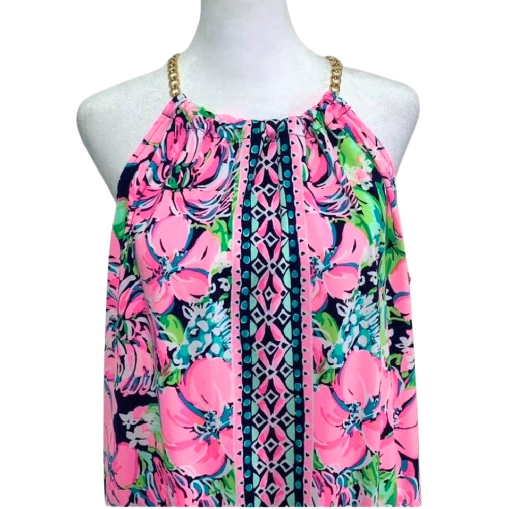 Lilly Pulitzer Bowen Halter Top • Gold Chain Link Neck Band Hem • NWT